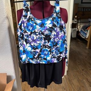 Blue One Piece Tank Top Swimwear